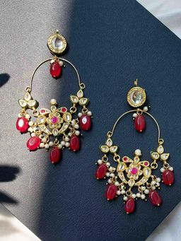 Amreli Jaipur - Red Kundan Chandbali Earrings