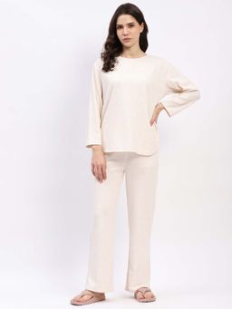 Global Republic - Rayon Blend Solid Round Neck Night Suit for Women Beige