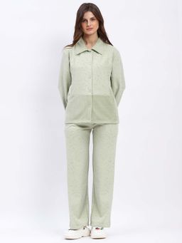 Global Republic - Polyester Self Design Shirt Collar Night Suit for Women Green