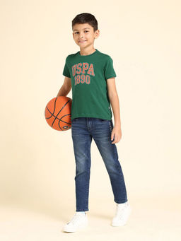 U.S. POLO ASSN. - Boys Brand Green Print Cotton T-Shirt