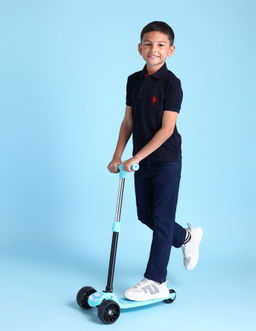 U.S. POLO ASSN. - Solid Plain Blue Half Sleeves Collar Neck Polo T-Shirt