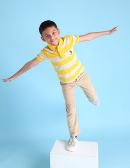 U.S. POLO ASSN. - Stripes Yellow Half Sleeves Collar Neck Polo T-Shirt