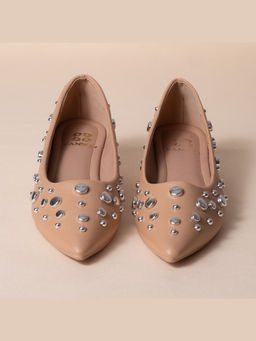 VANSON - Dorothy Studded Flat Belly Beige Shoes