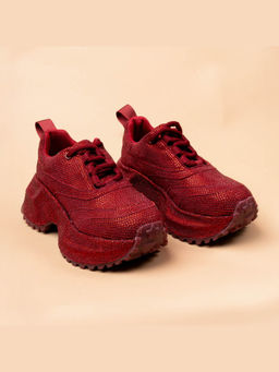 VANSON - Lava Ruby Red Embellished Sneakers