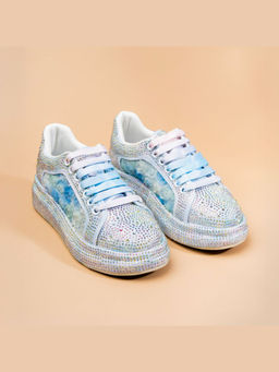 VANSON - Sky Burst Roses In Pastel Blue Bling Sneakers