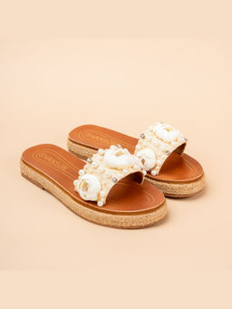 VANSON - Shelly Denim Platform Espadrille Beige Sliders