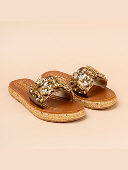 VANSON - Dark Opulence Embellished Party Gold Sliders