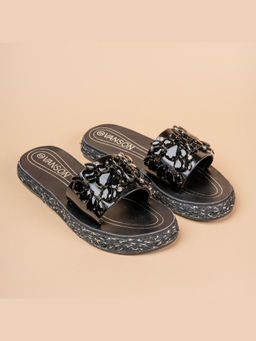 VANSON - Dark Opulence Embellished Party Black Sliders