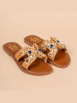 VANSON - Zoya Jewel Embellished Regular Beige Flats