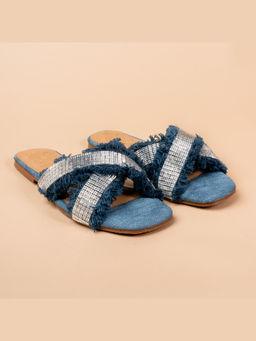 VANSON - Coastal Fringe Embellished Everyday Blue Slider