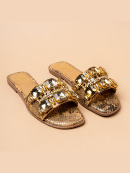 VANSON - Septum Stone Embellished Gold Flats