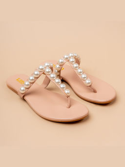 VANSON - Apricot Pearl Embellished Nude Flat