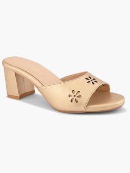 Elevato Basics - Floral Laser Cut Gold Block Heels