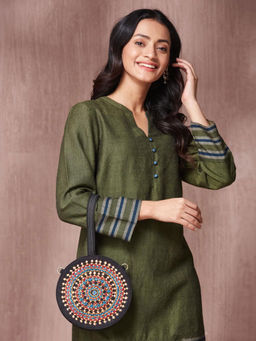 Fabindia - Black Cotton Sling Bag with Detachable Strap