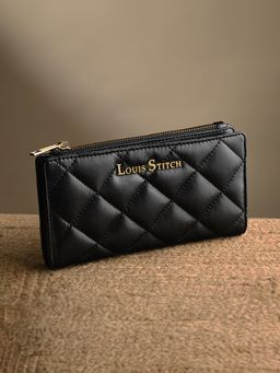 Louis Stitch - Stylish Black Wallet for Women with Snap Button Closure