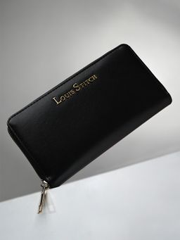 Louis Stitch - Stylish Black Wallet for Women with Zipper Closure