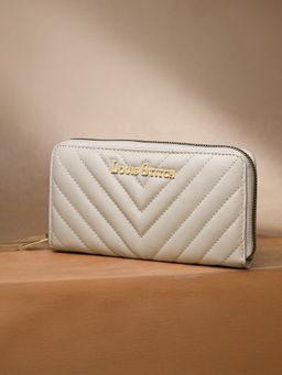 Louis Stitch - Stylish Beige Wallet for Women with Zipper Closure