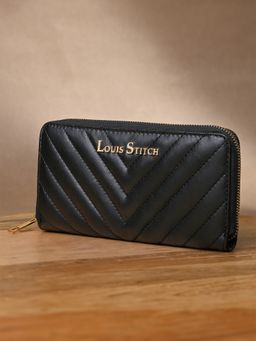Louis Stitch - Stylish Black Wallet for Women with Zipper Closure