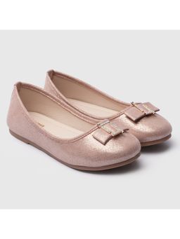 toothless - Girls Rose Gold Ballerina Flats with Jewel Bow Detail and Shimmer Finish Upper
