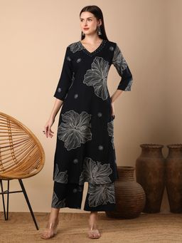 FASHOR - Abstract Floral Printed Straight Fit Co-Ord - Blue (Set of 2)