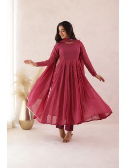 SAJILO - Pink Blossom Anarkali Pant and Dupatta (Set of 3)