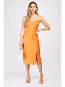 Trendyol - Orange Satin Midi Slip Dress