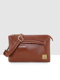 ESBEDA - Tan Trendy Boxy Sling Bag with Detachable Strap