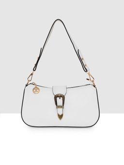 ESBEDA - White Structured Classic Handbag with Detachable Strap