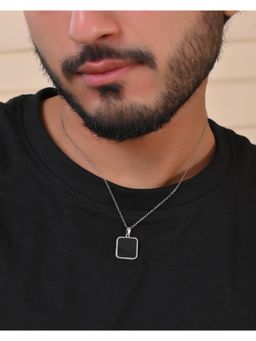 VOJ - Mens Stainless Steel Silver Plated Chain With Square Shaped Pendant