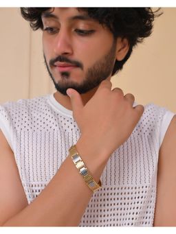 VOJ - Men Silver And Gold-Toned Link Bio Energy Bracelet