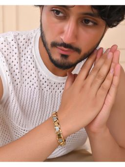 VOJ - Stainless Steel Mens Gold-Plated Link Bracelet