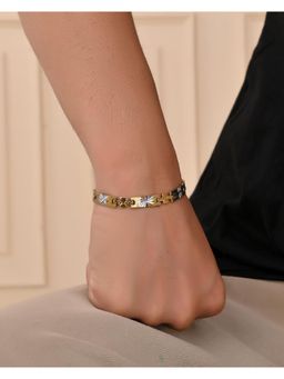 VOJ - Mens Double Toned Stainless Steel Textural Linked Bracelet