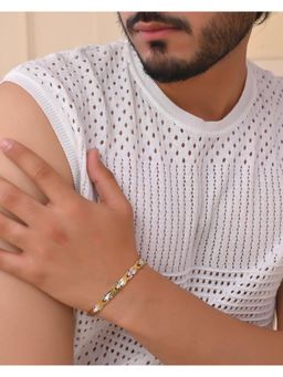 VOJ - Gold And Silver Toned Stainless Steel Textural Linked Bracelet For Men