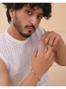 VOJ - Gold And Silver Toned Stainless Steel Dolor Sign Bracelet For Men