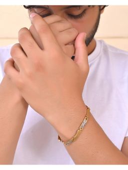 VOJ - Double Toned Textural Designer Linked Bracelet For Men