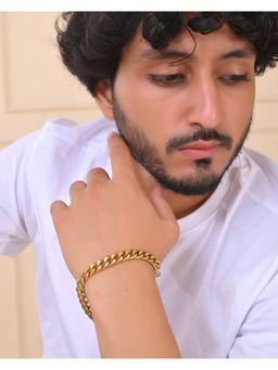 VOJ - Stainless Steel Gold Plated Mens Linked Bracelet