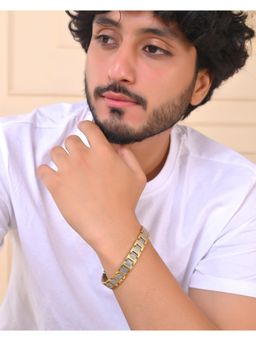 VOJ - Silver And Gold Plated Stylish Geometrical Shaped Mens Bracelet