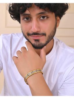 VOJ - Silver And Gold Plated Textural Designed Linked Shaped Mens Bracelet