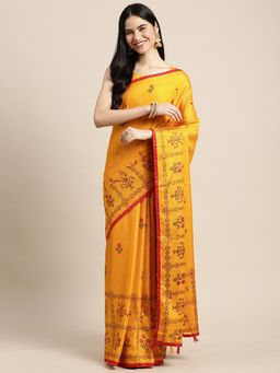 Sareemall - Womens Jute Silk Yellow Embellished Designer Saree with Unstitched Blouse