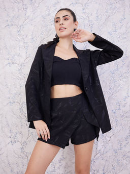 AAREIN - Black Printed Coat with Skorts (Set of 2)