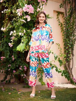 AAREIN - Blue Red Shirt Collar Shirt with Trousers (Set of 2)