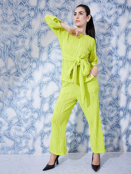 AAREIN - Green Self Design Tie Up Detail Top with Trousers (Set of 2)