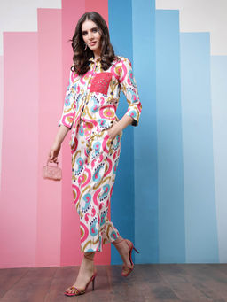 AAREIN - Pink Geometric Printed Linen Shirt with Trousers (Set of 2)