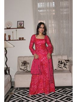 THE SAYURI - Rumi Bandhani Embroidered Kurta with Sharara and Dupatta