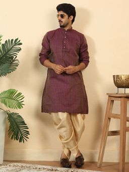 Kraft India - Mens Silk Blend Jacquard Geometric Purple Kurta with Dhoti