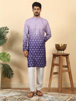 Kraft India - Mens Ombre Printed Mandarin Collar Straight Mauve Kurta with Pyjama