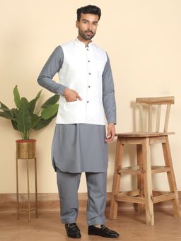 Kraft India - Mens Grey Pathani Kurta with Salwar and Nehru Jacket