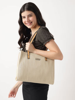 Fastrack - Women Self Striped Large Tote Bag with Multiple Pockets Fits Upto 13" Laptop