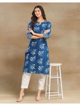 Fabindia - Indigo Cotton Silk Dabu Printed Long Kurta