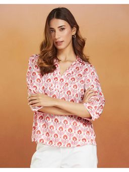 Fabindia - Pink Rayon Blend Hand Block Printed Top